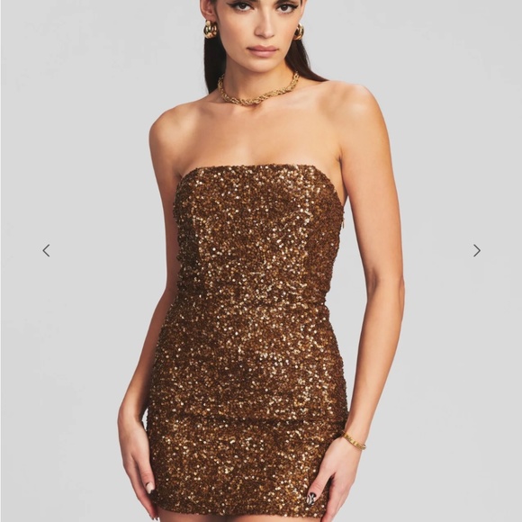 Retrofête Heather Sequin Dress in Amber Brown (Small) - Picture 4 of 6